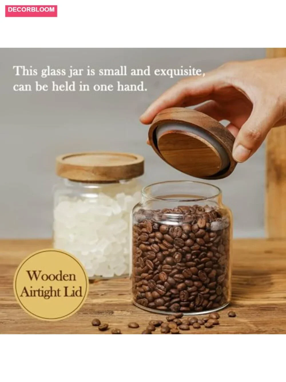 Glass Food Storage Jars with Wood Airtight Lids, 20 Oz Canisters for Pantry